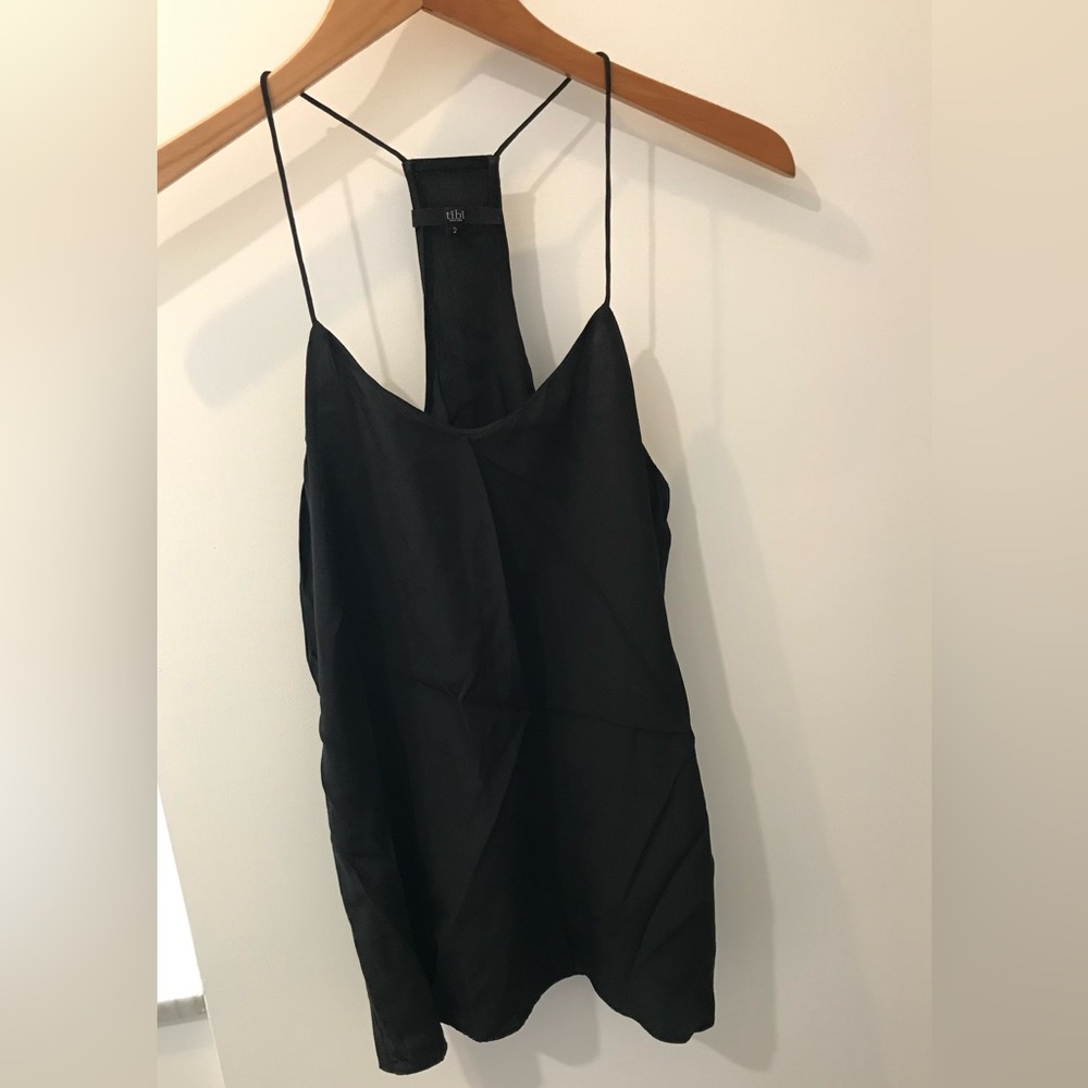 Tibi Black Silk Spaghetti-Strap Tank